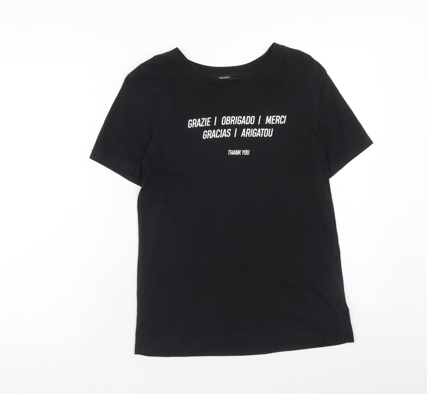 FOREVER 21 Womens Black Cotton Basic T-Shirt Size M Round Neck
