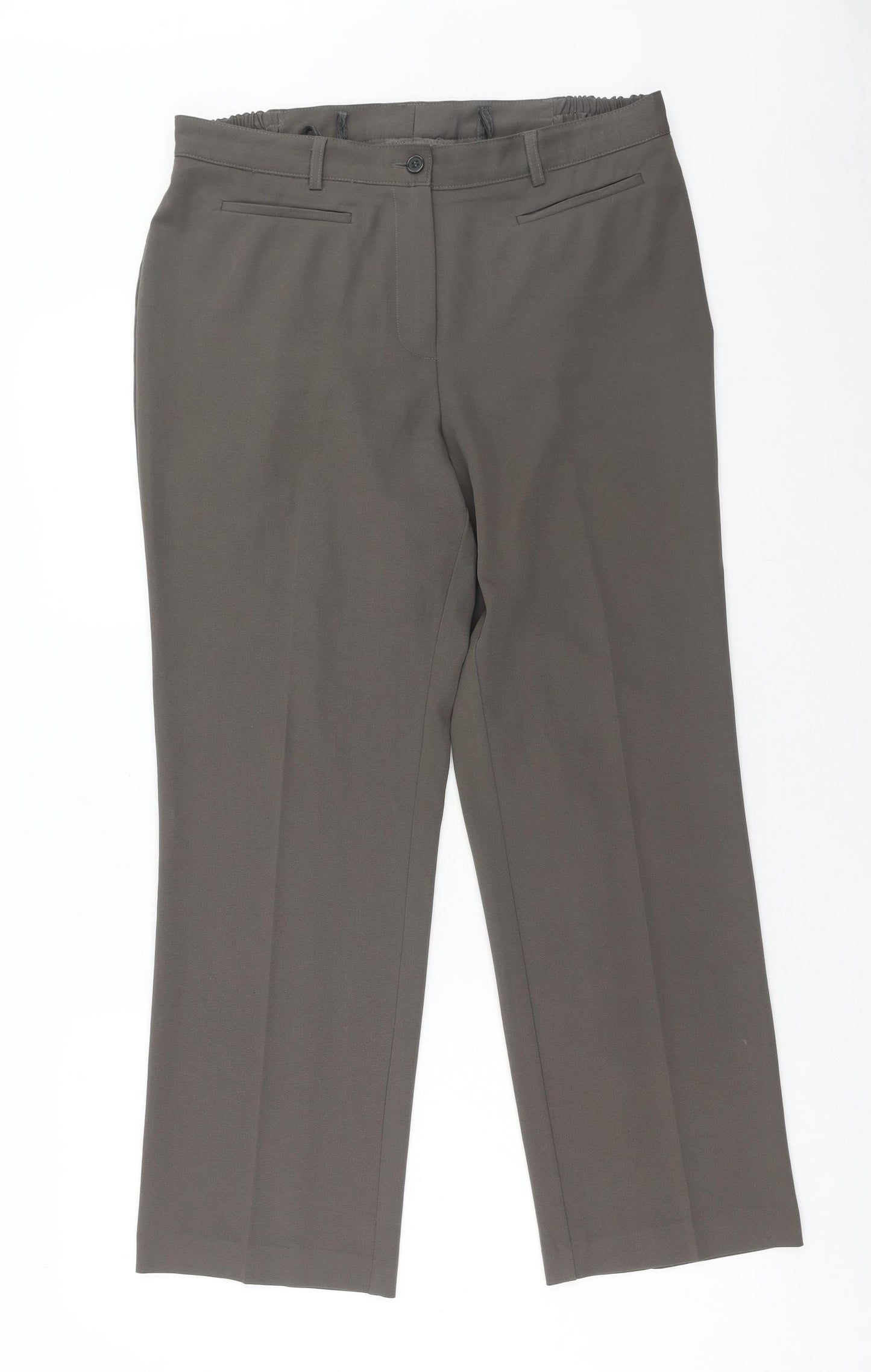 Preworn Womens Brown Polyester Trousers Size 16 Regular Zip
