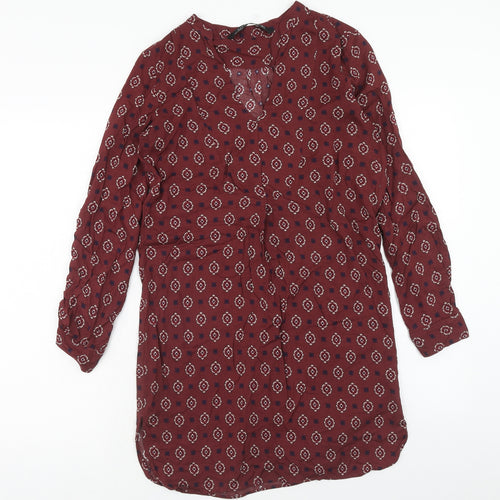 Zara Womens Red Geometric Viscose Kaftan Size S V-Neck Pullover