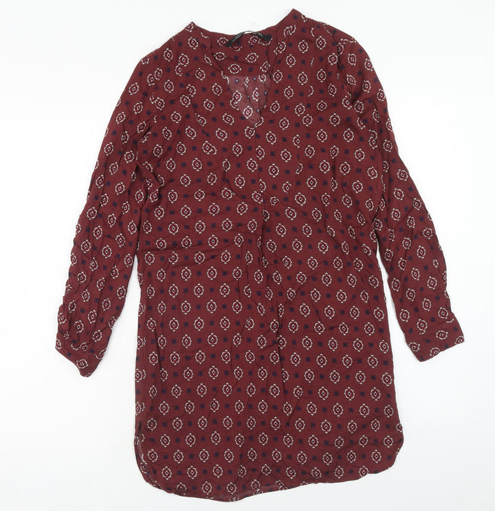 Zara Womens Red Geometric Viscose Kaftan Size S V-Neck Pullover