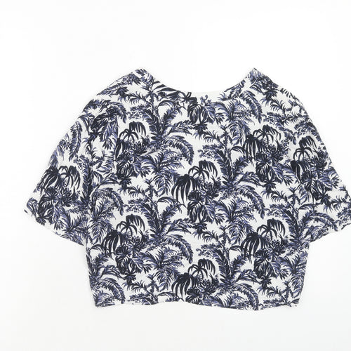 Topshop Womens Blue Geometric Viscose Basic Button-Up Size 6 V-Neck