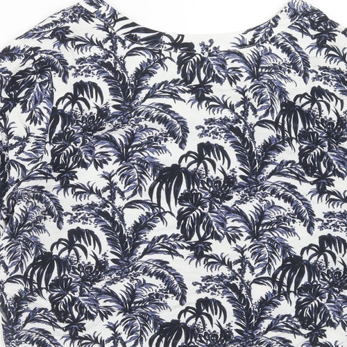 Topshop Womens Blue Geometric Viscose Basic Button-Up Size 6 V-Neck