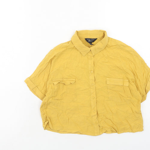 New Look Girls Yellow Viscose Basic Button-Up Size 11 Years Collared Button