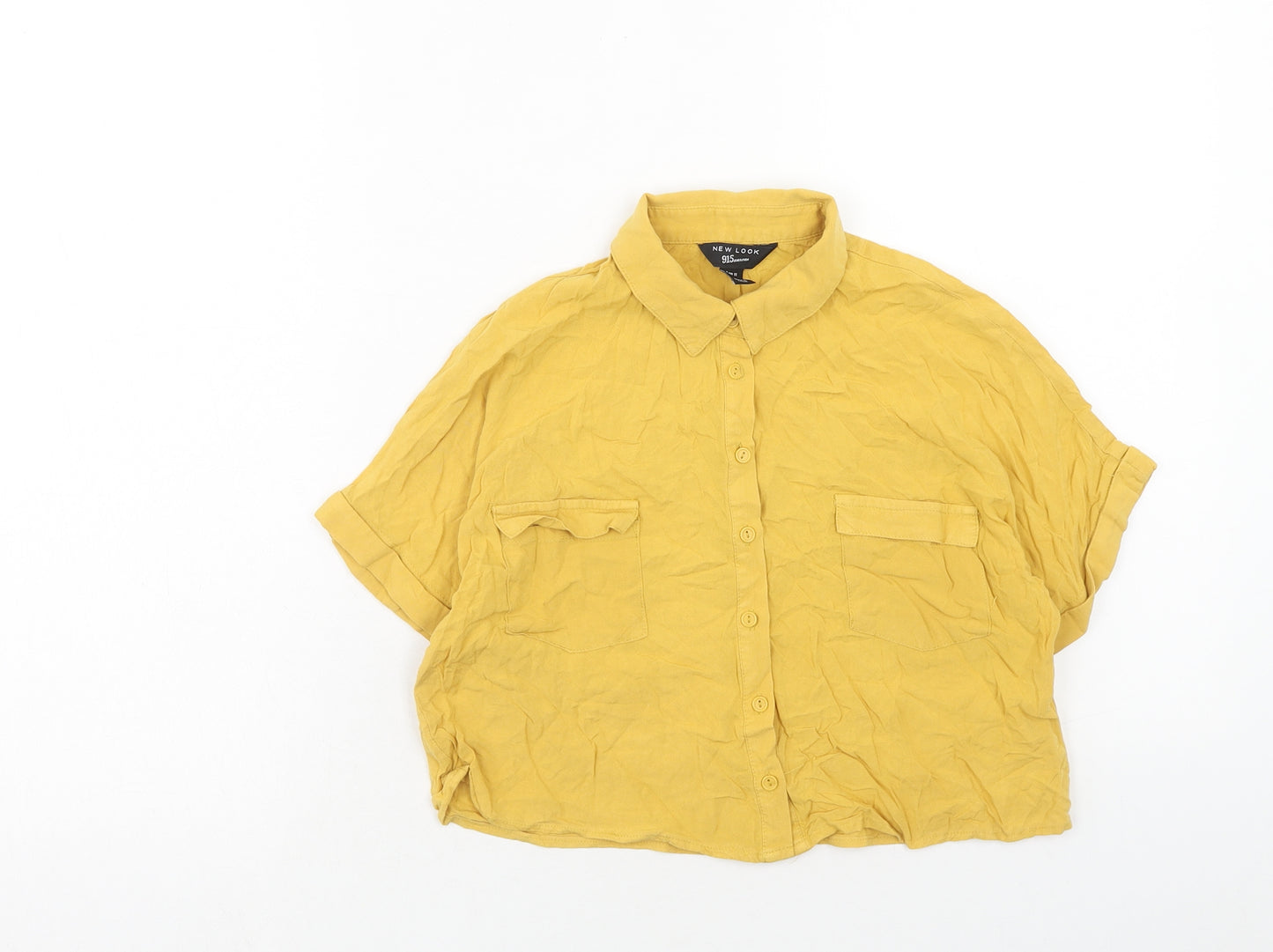 New Look Girls Yellow Viscose Basic Button-Up Size 11 Years Collared Button