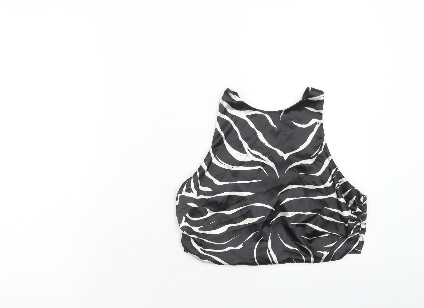 Zara Womens Black Animal Print Viscose Basic Tank Size M Round Neck - Zebra Print