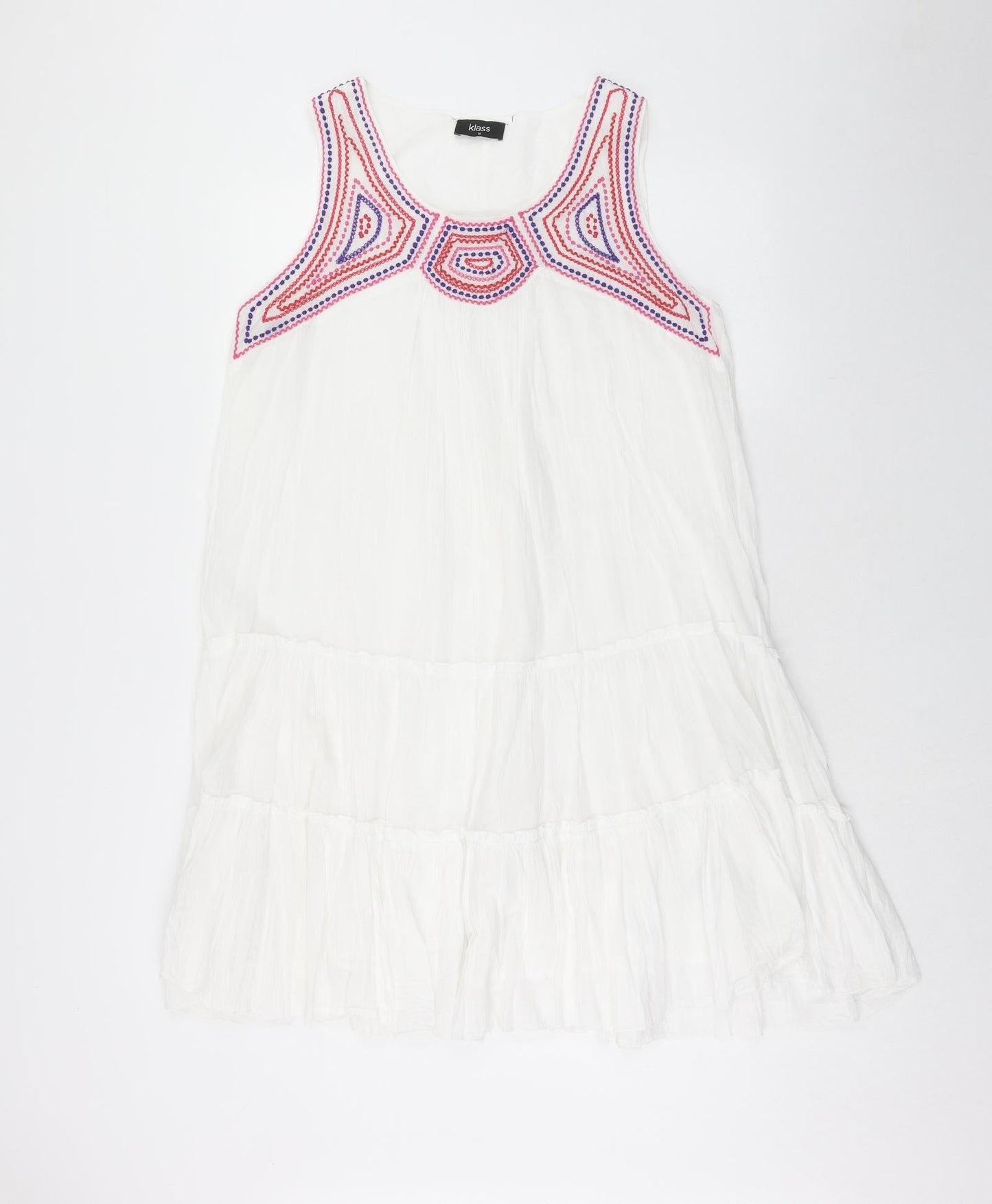 Klass Womens White Geometric Cotton Trapeze & Swing Size 14 Round Neck Pullover