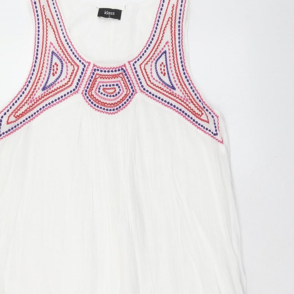 Klass Womens White Geometric Cotton Trapeze & Swing Size 14 Round Neck Pullover