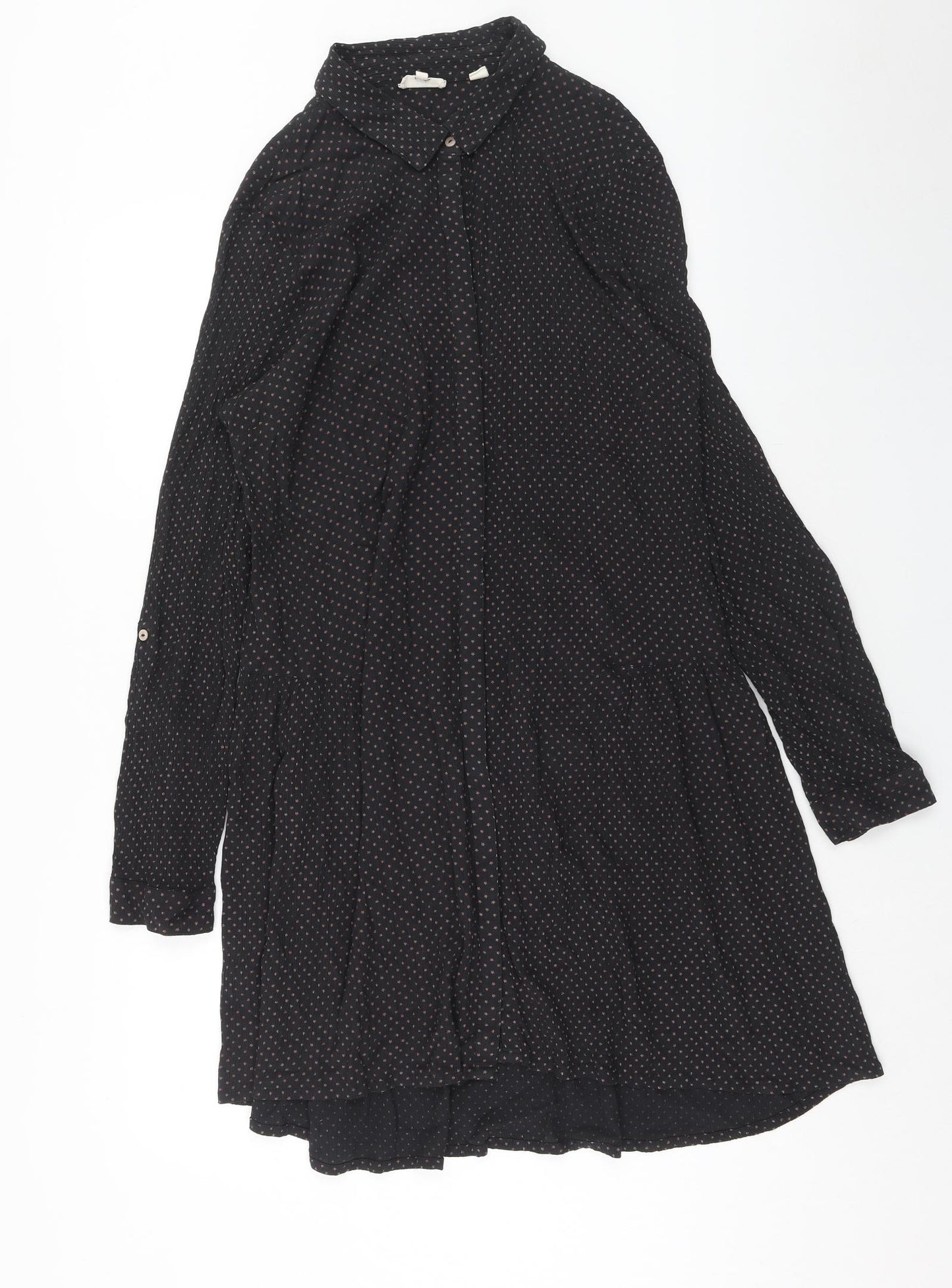 Fat Face Womens Black Polka Dot Viscose Shirt Dress Size 16 Collared Button