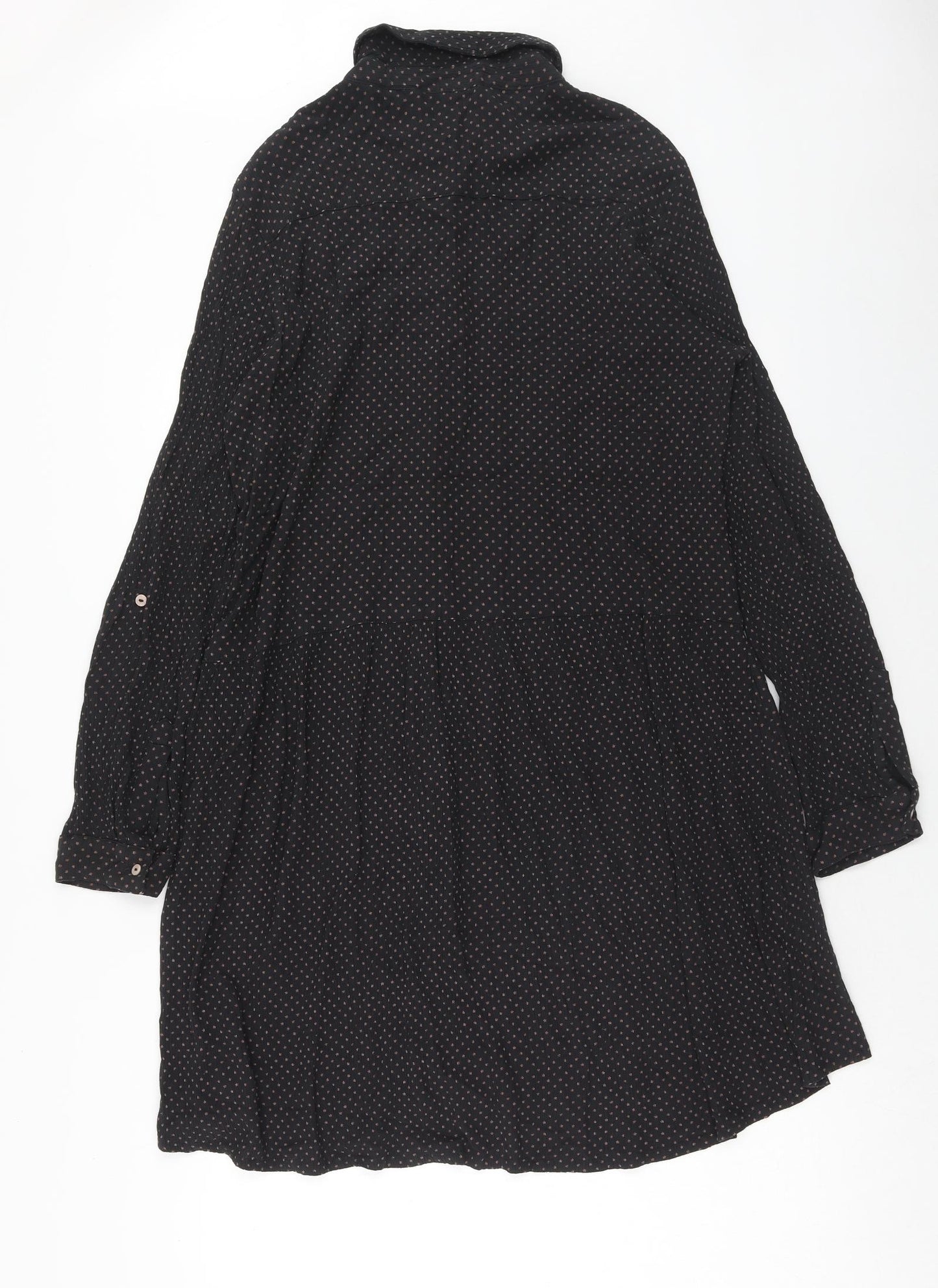 Fat Face Womens Black Polka Dot Viscose Shirt Dress Size 16 Collared Button