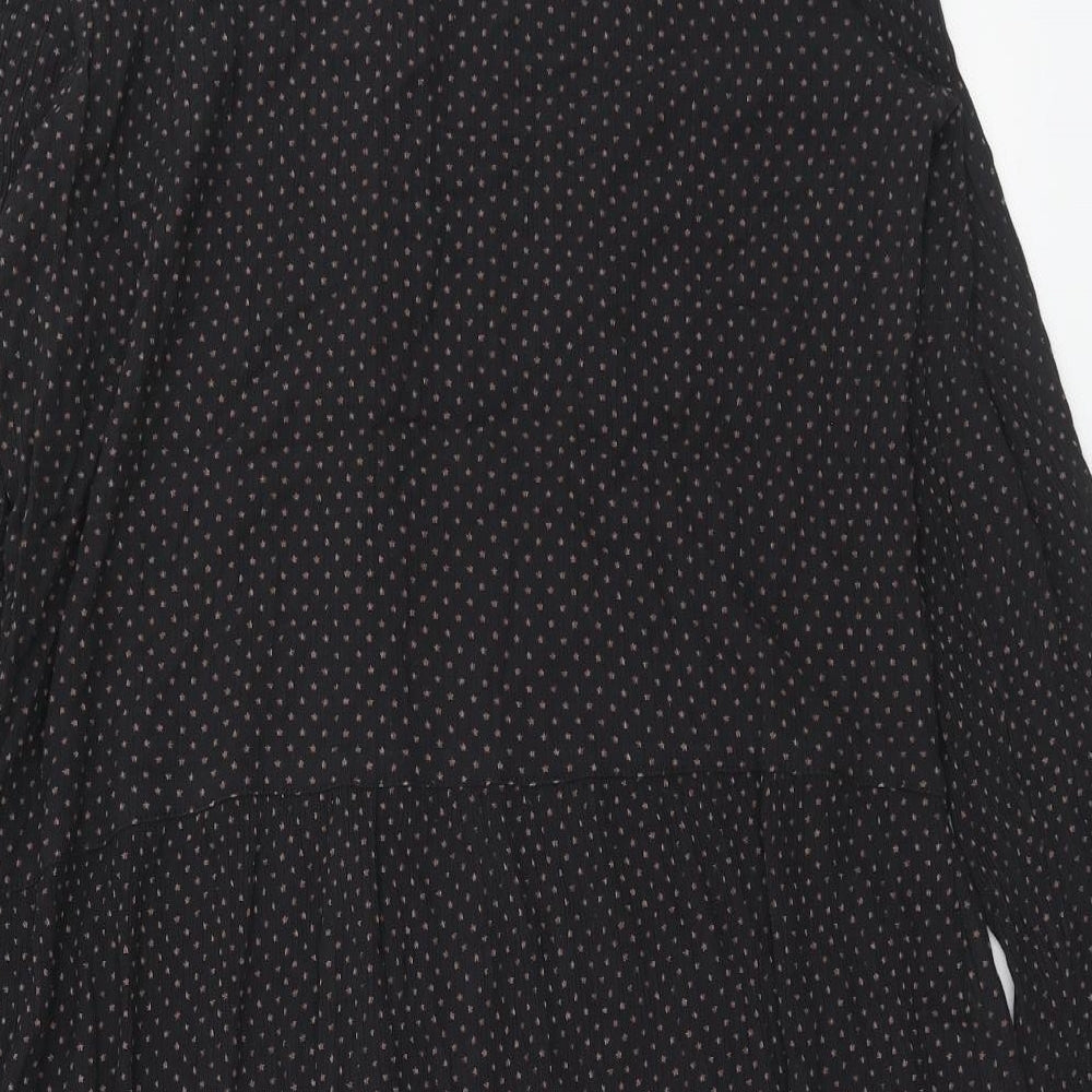 Fat Face Womens Black Polka Dot Viscose Shirt Dress Size 16 Collared Button