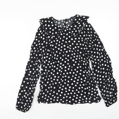 Marks and Spencer Womens Black Polka Dot Viscose Basic Blouse Size 6 Round Neck
