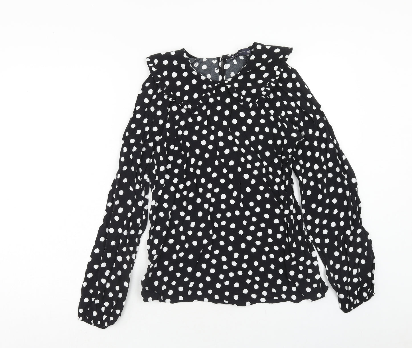 Marks and Spencer Womens Black Polka Dot Viscose Basic Blouse Size 6 Round Neck