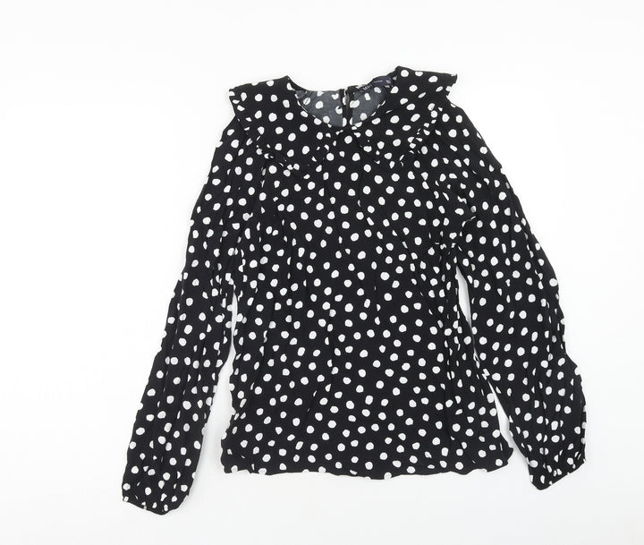 Marks and Spencer Womens Black Polka Dot Viscose Basic Blouse Size 6 Round Neck