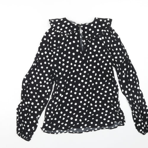 Marks and Spencer Womens Black Polka Dot Viscose Basic Blouse Size 6 Round Neck