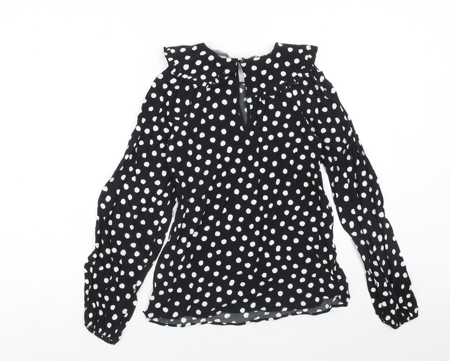 Marks and Spencer Womens Black Polka Dot Viscose Basic Blouse Size 6 Round Neck