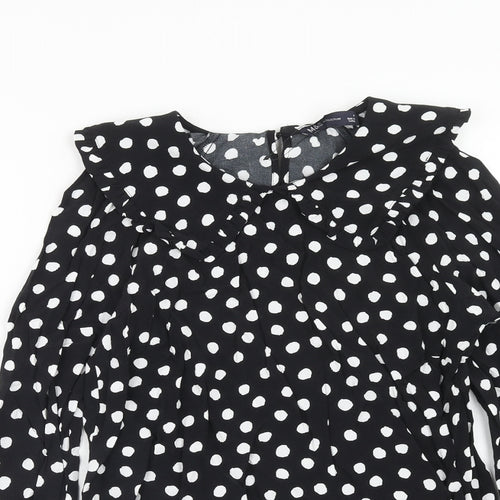 Marks and Spencer Womens Black Polka Dot Viscose Basic Blouse Size 6 Round Neck