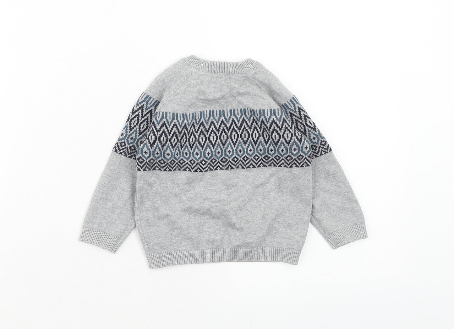 TU Boys Grey Cotton Pullover Jumper Size 6-9 Months Button