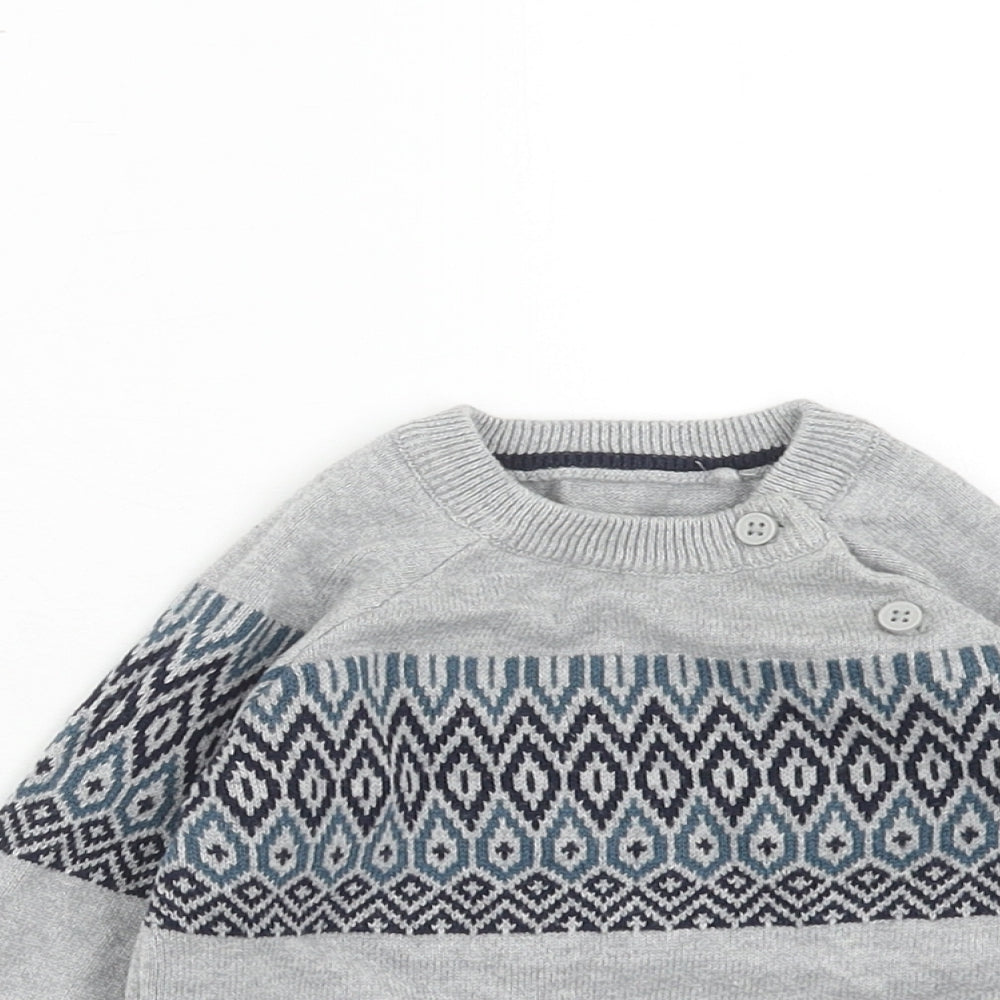 TU Boys Grey Cotton Pullover Jumper Size 6-9 Months Button