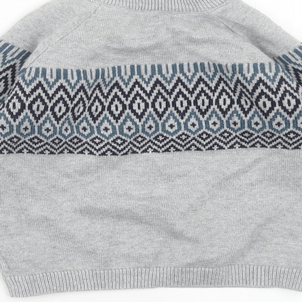 TU Boys Grey Cotton Pullover Jumper Size 6-9 Months Button