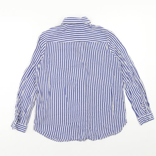 H&M Womens Blue Striped Viscose Basic Blouse Size 6 V-Neck