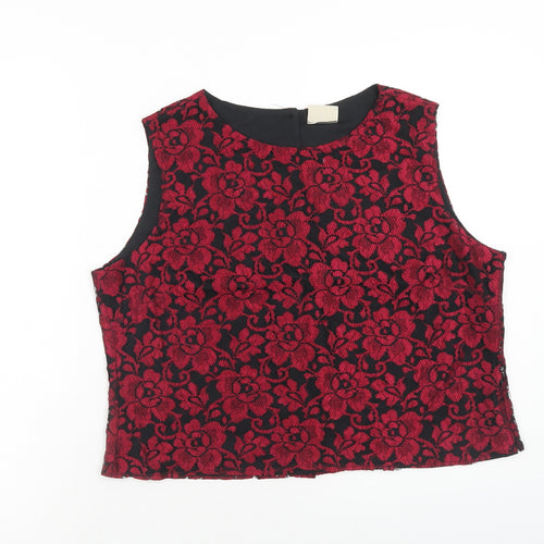 Yessica Womens Red Floral Viscose Cropped Tank Size 18 Boat Neck