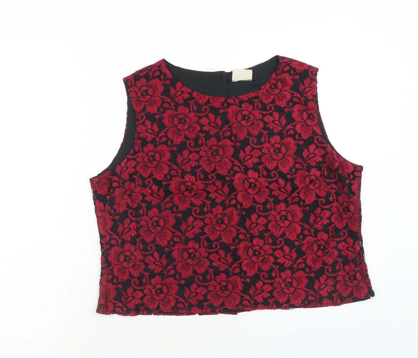Yessica Womens Red Floral Viscose Cropped Tank Size 18 Boat Neck