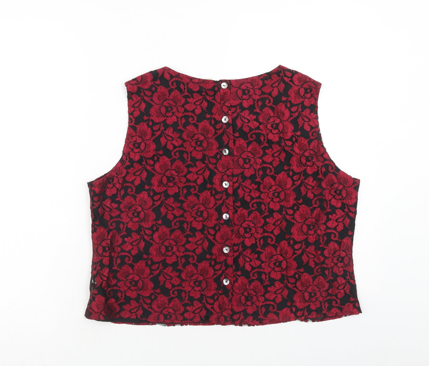 Yessica Womens Red Floral Viscose Cropped Tank Size 18 Boat Neck