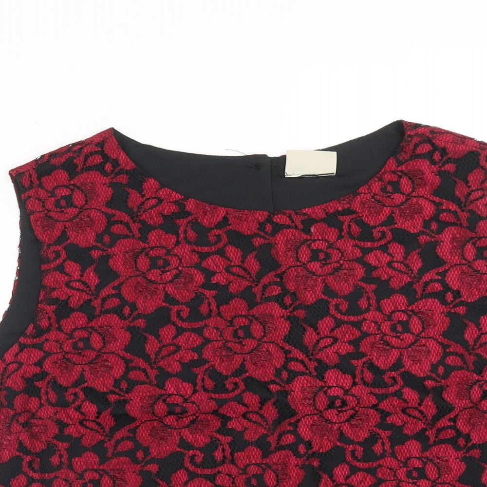 Yessica Womens Red Floral Viscose Cropped Tank Size 18 Boat Neck
