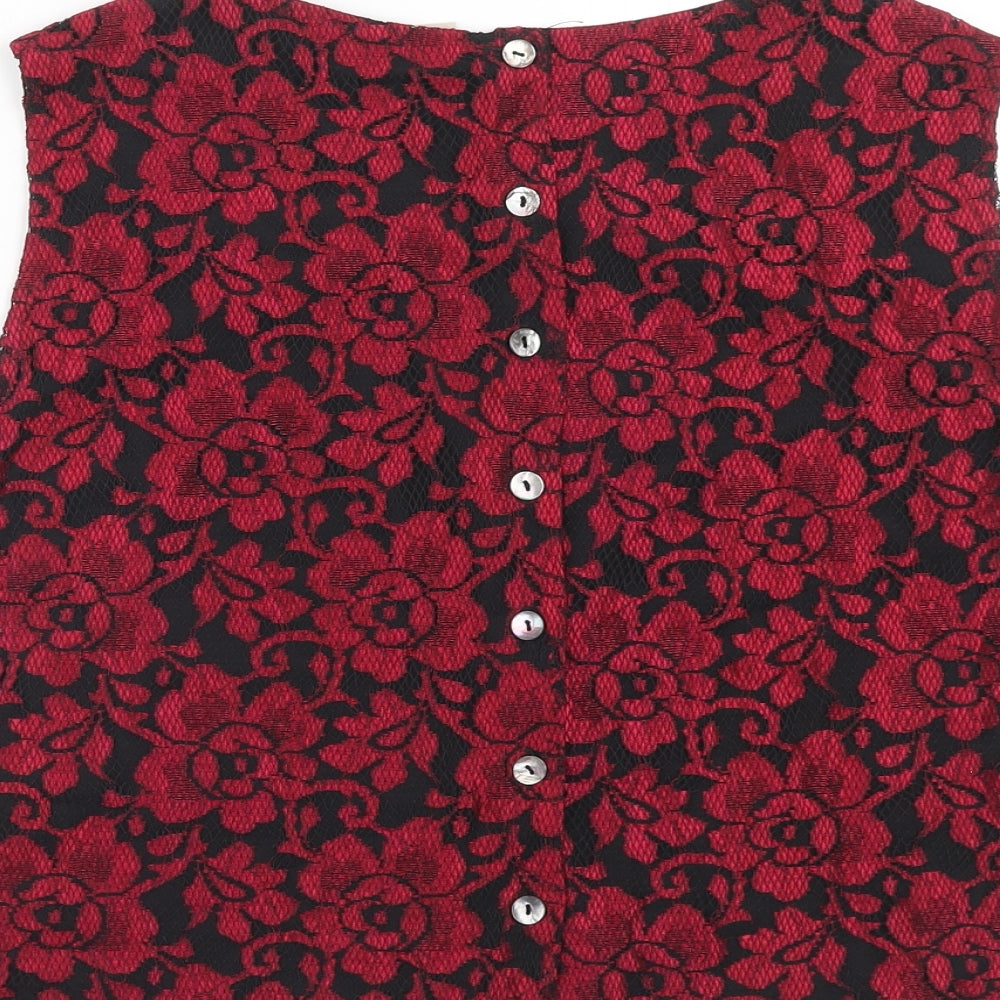 Yessica Womens Red Floral Viscose Cropped Tank Size 18 Boat Neck