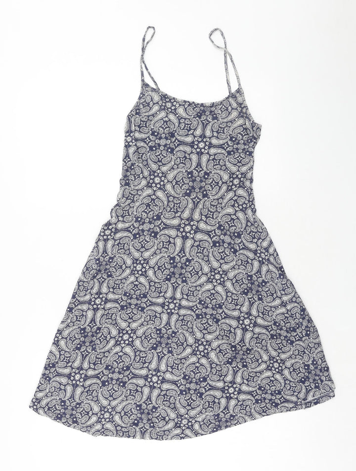 H&M Womens Blue Geometric Viscose Fit & Flare Size XS Scoop Neck Pullover