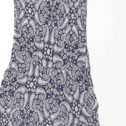 H&M Womens Blue Geometric Viscose Fit & Flare Size XS Scoop Neck Pullover