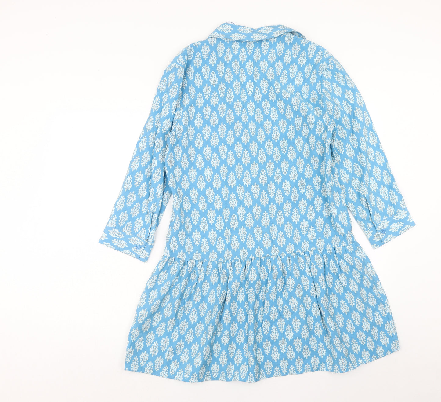 Zara Womens Blue Geometric Modal Shirt Dress Size M Collared Button