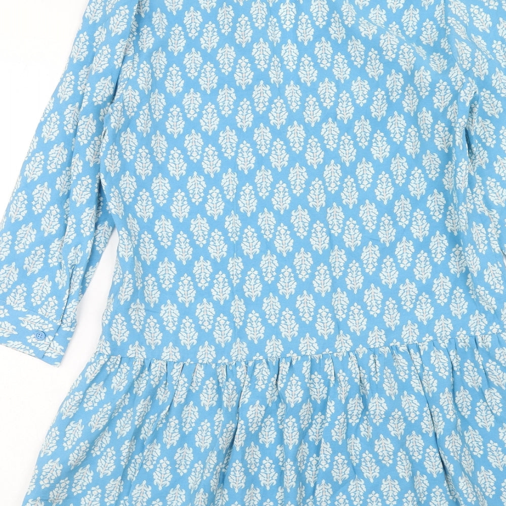 Zara Womens Blue Geometric Modal Shirt Dress Size M Collared Button
