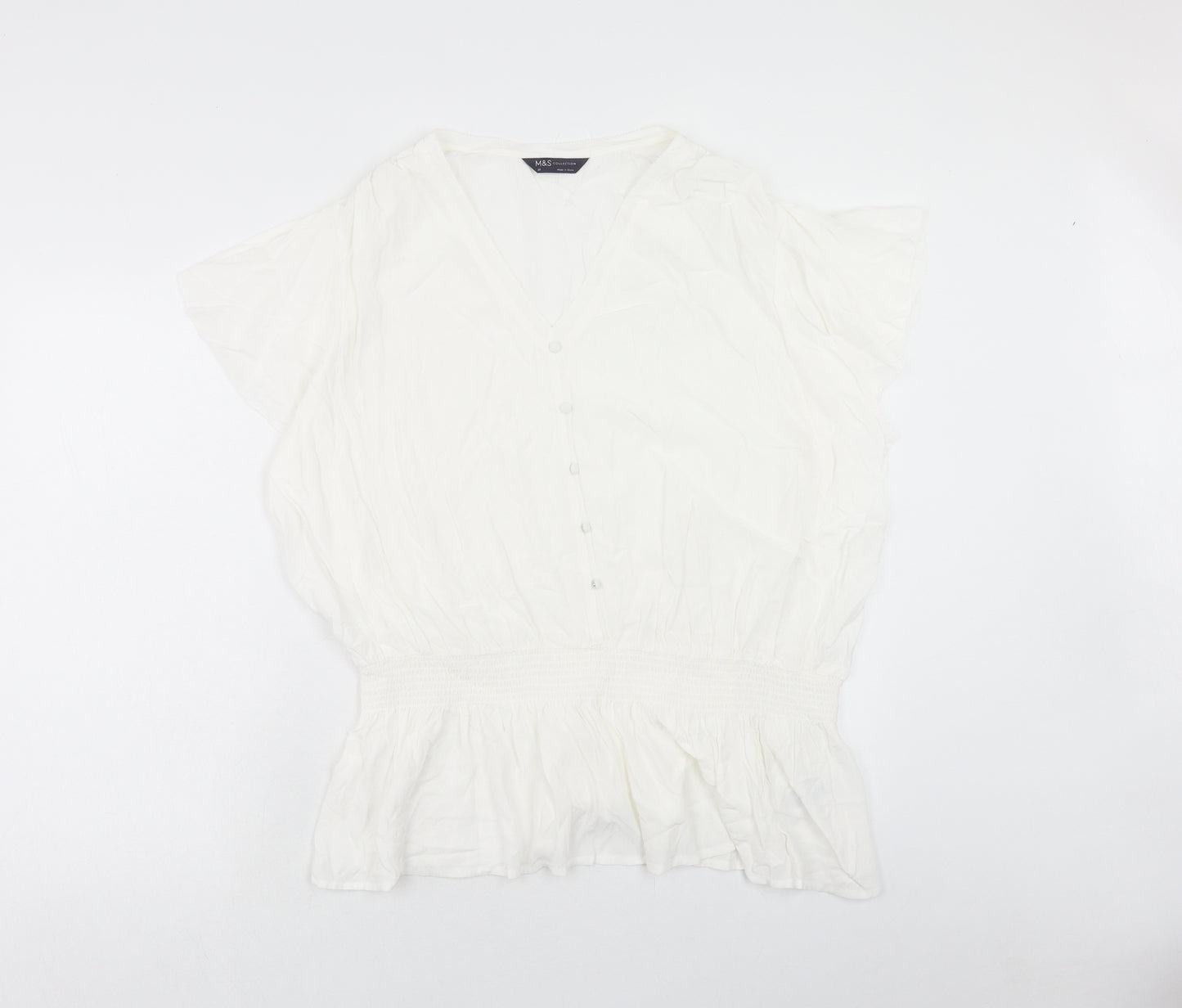 Marks and Spencer Womens White Viscose Basic Blouse Size 20 V-Neck