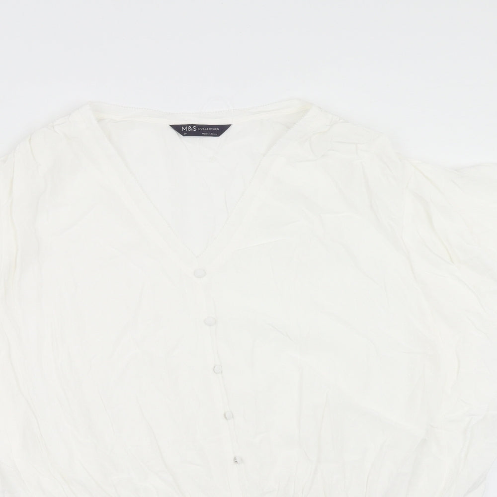Marks and Spencer Womens White Viscose Basic Blouse Size 20 V-Neck