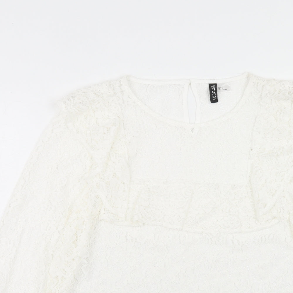 H&M Womens White Viscose Basic Blouse Size S Scoop Neck