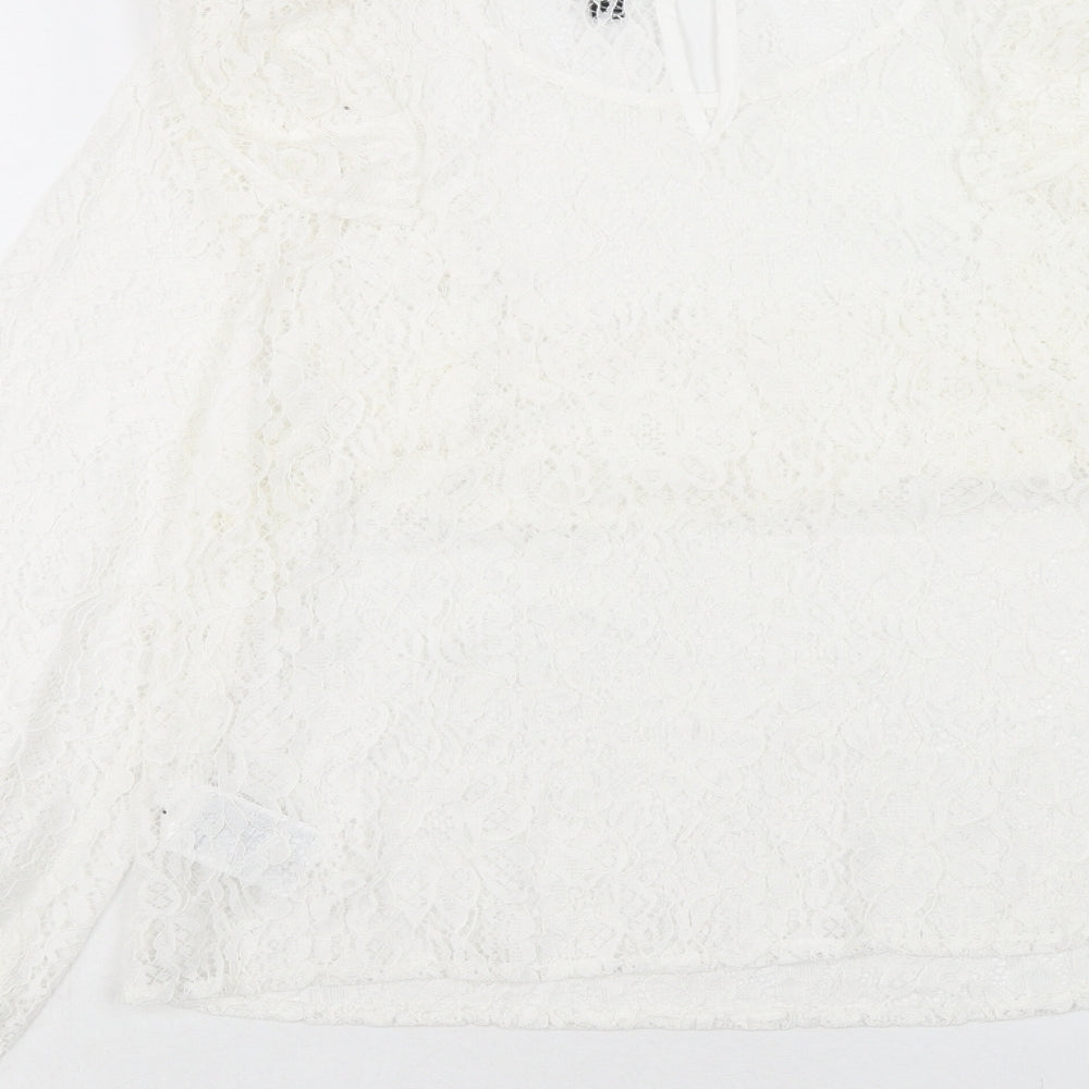 H&M Womens White Viscose Basic Blouse Size S Scoop Neck