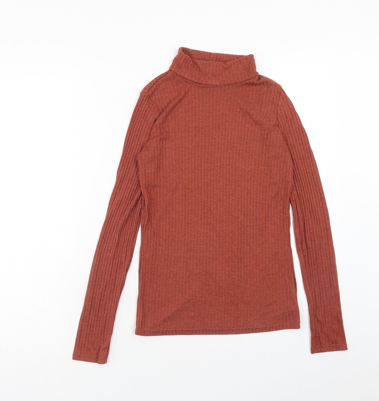 NEXT Womens Brown Polyester Basic T-Shirt Size 6 Roll Neck