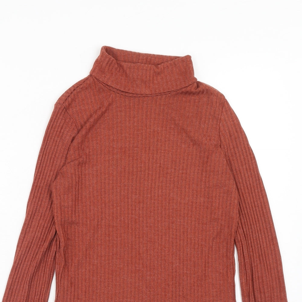 NEXT Womens Brown Polyester Basic T-Shirt Size 6 Roll Neck