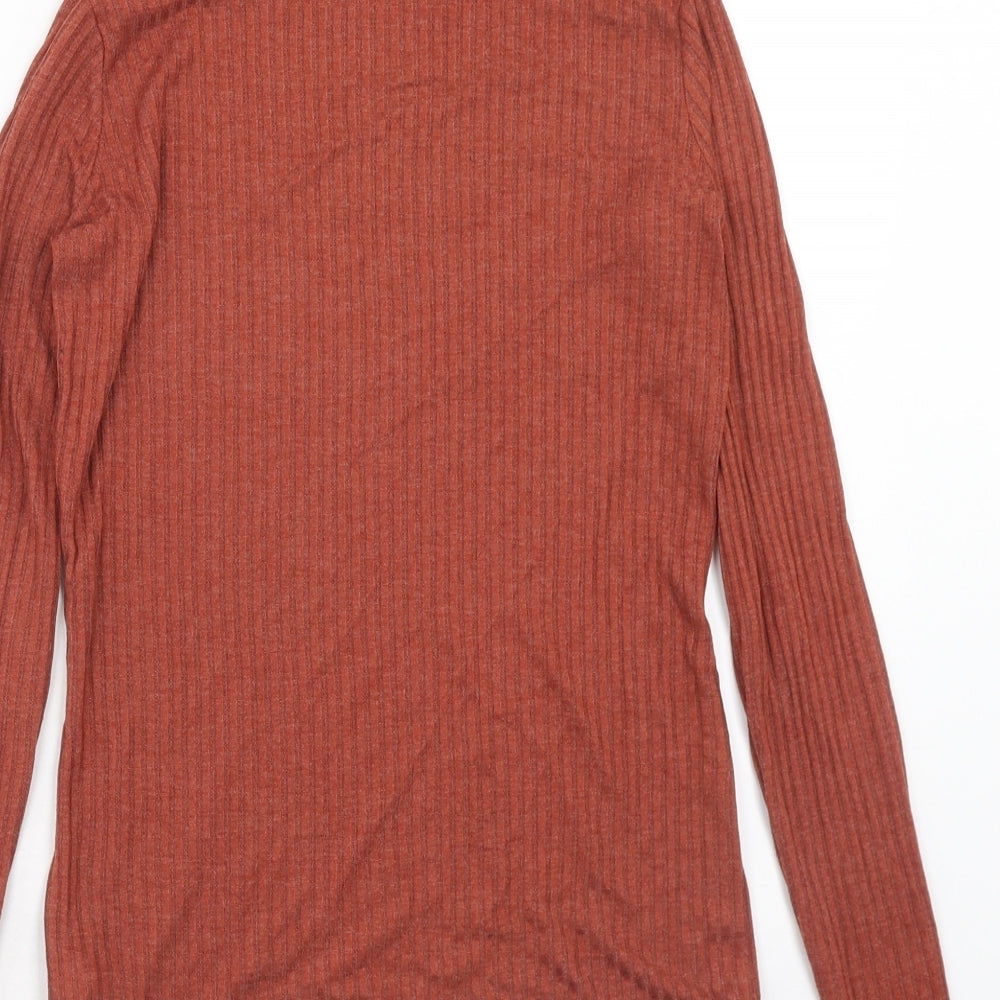 NEXT Womens Brown Polyester Basic T-Shirt Size 6 Roll Neck