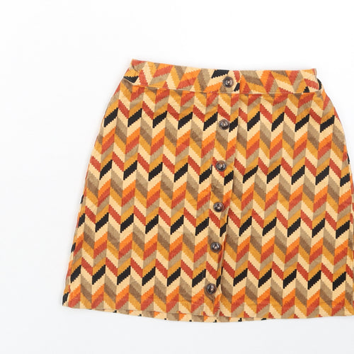NEXT Girls Orange Geometric Cotton Straight & Pencil Skirt Size 11 Years Regular Zip