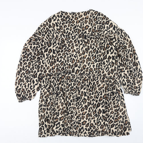 ASOS Womens Brown Animal Print Cotton Fit & Flare Size 10 V-Neck Pullover - Leopard Pattern