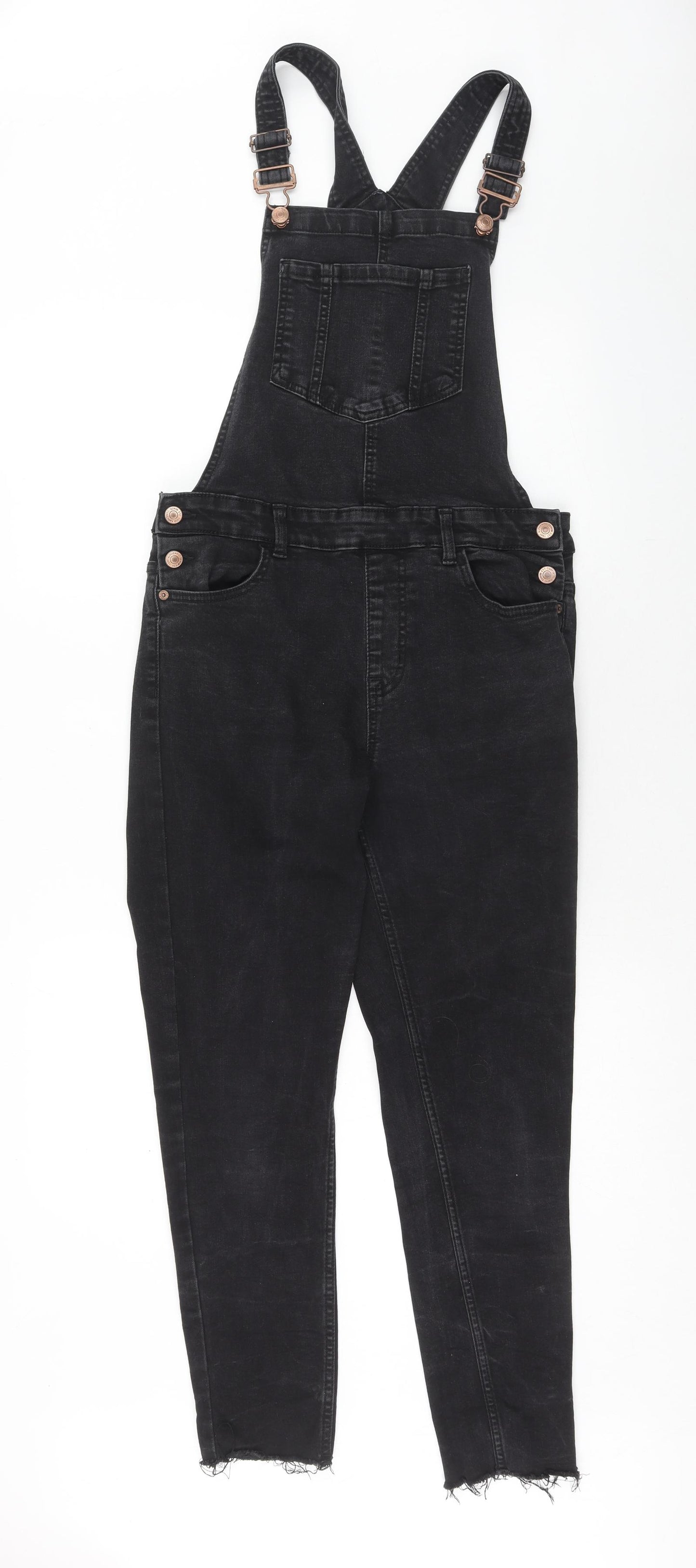 New Look Womens Black Cotton Dungaree One-Piece Size 12 Button