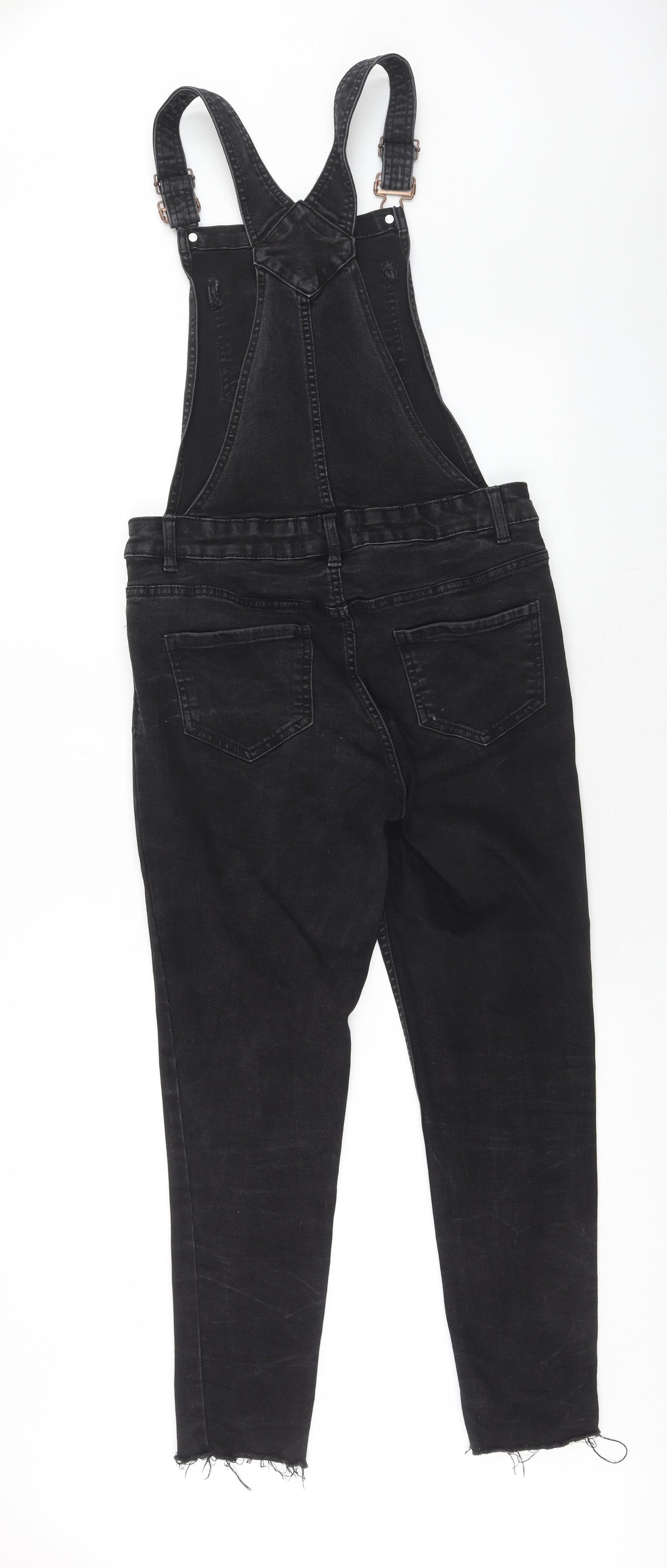New Look Womens Black Cotton Dungaree One-Piece Size 12 Button