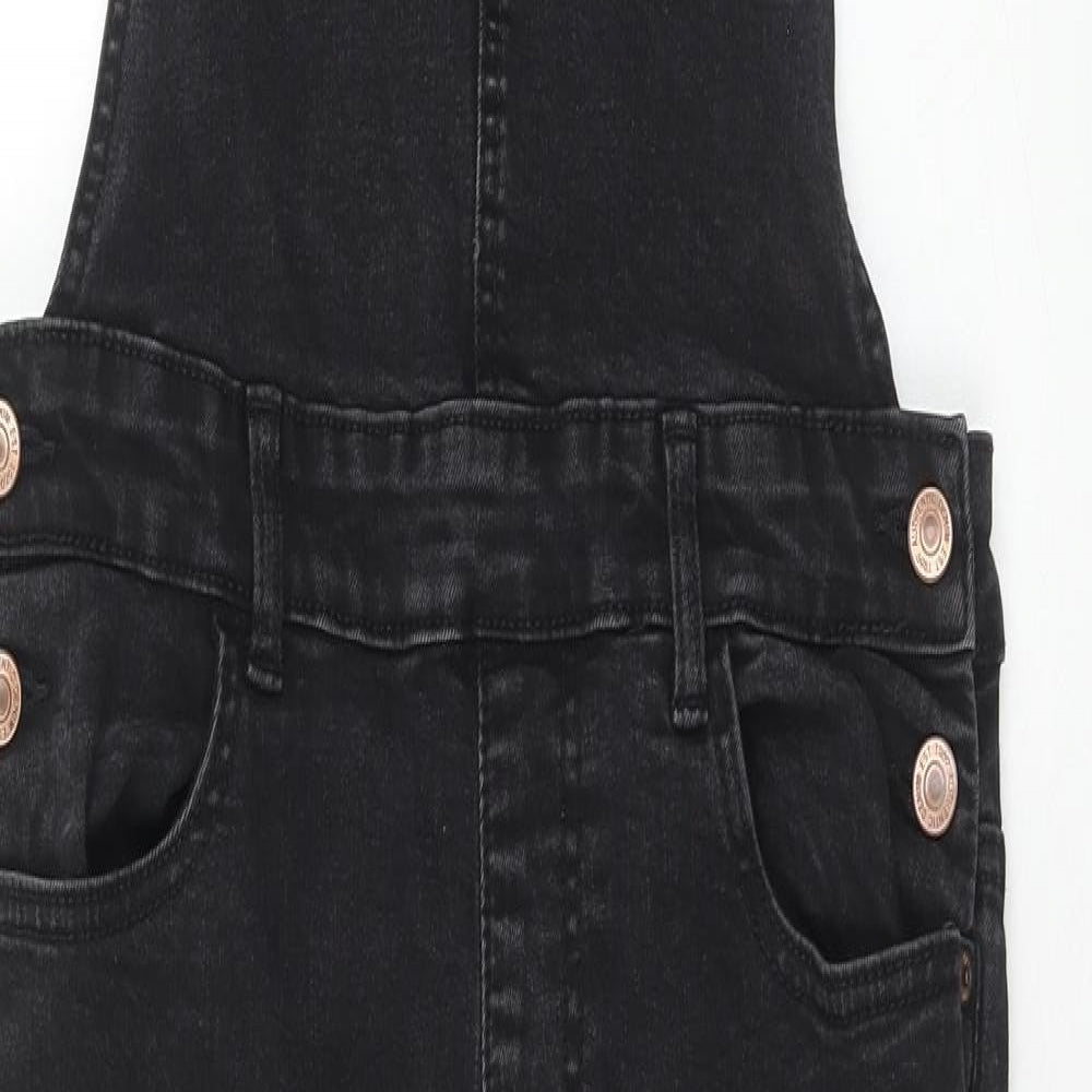 New Look Womens Black Cotton Dungaree One-Piece Size 12 Button