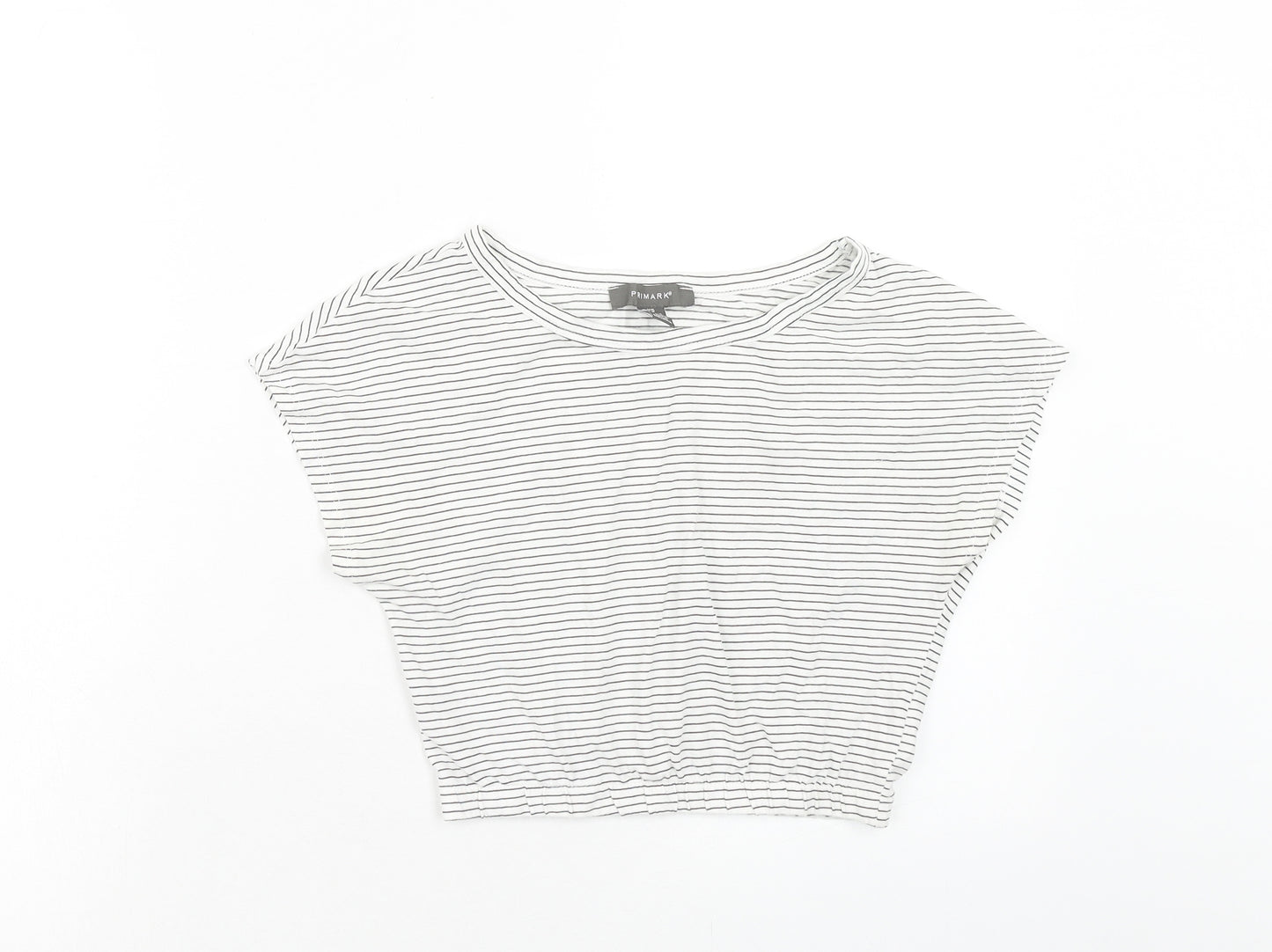 Primark Womens White Striped Cotton Basic T-Shirt Size XS Round Neck - size 6-8