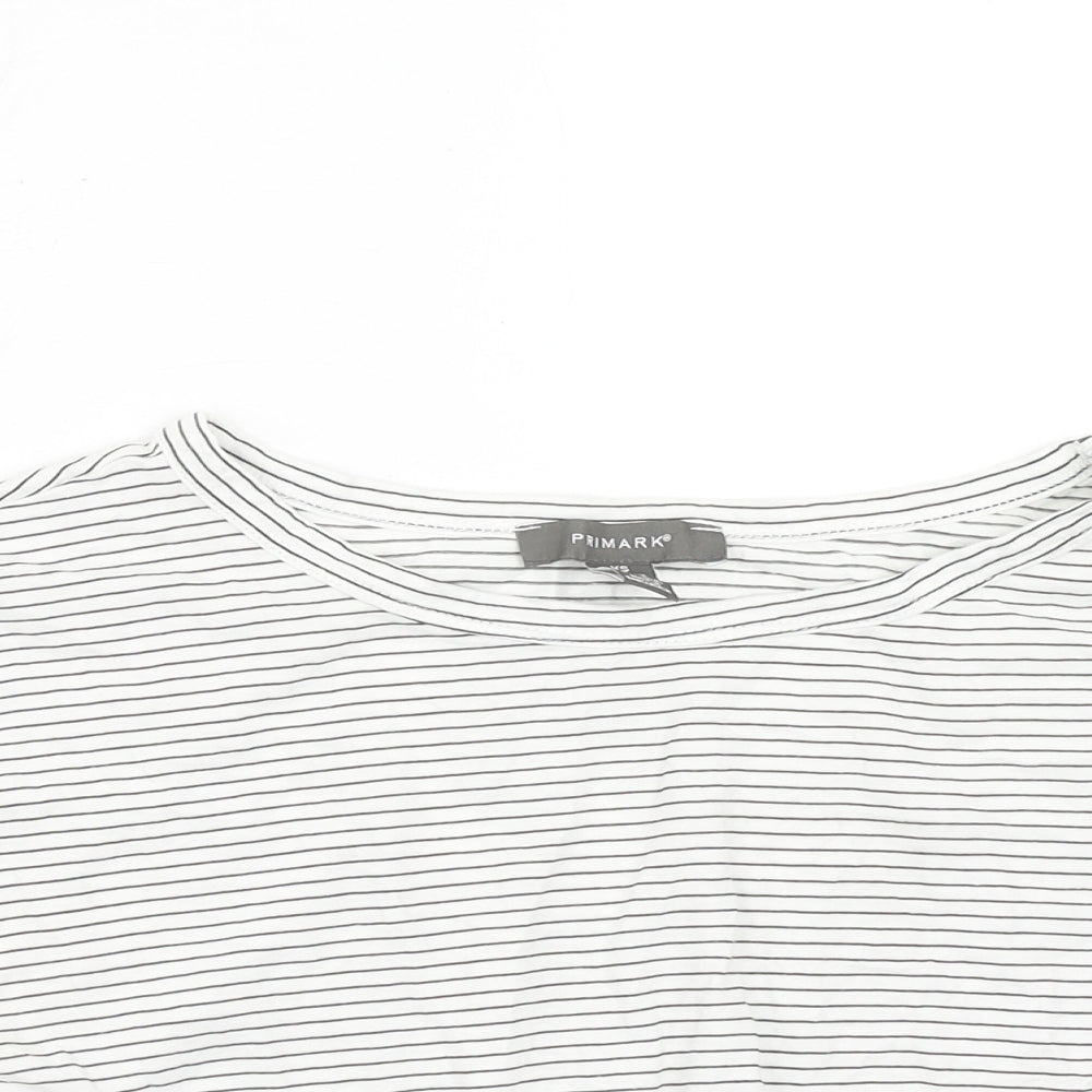 Primark Womens White Striped Cotton Basic T-Shirt Size XS Round Neck - size 6-8