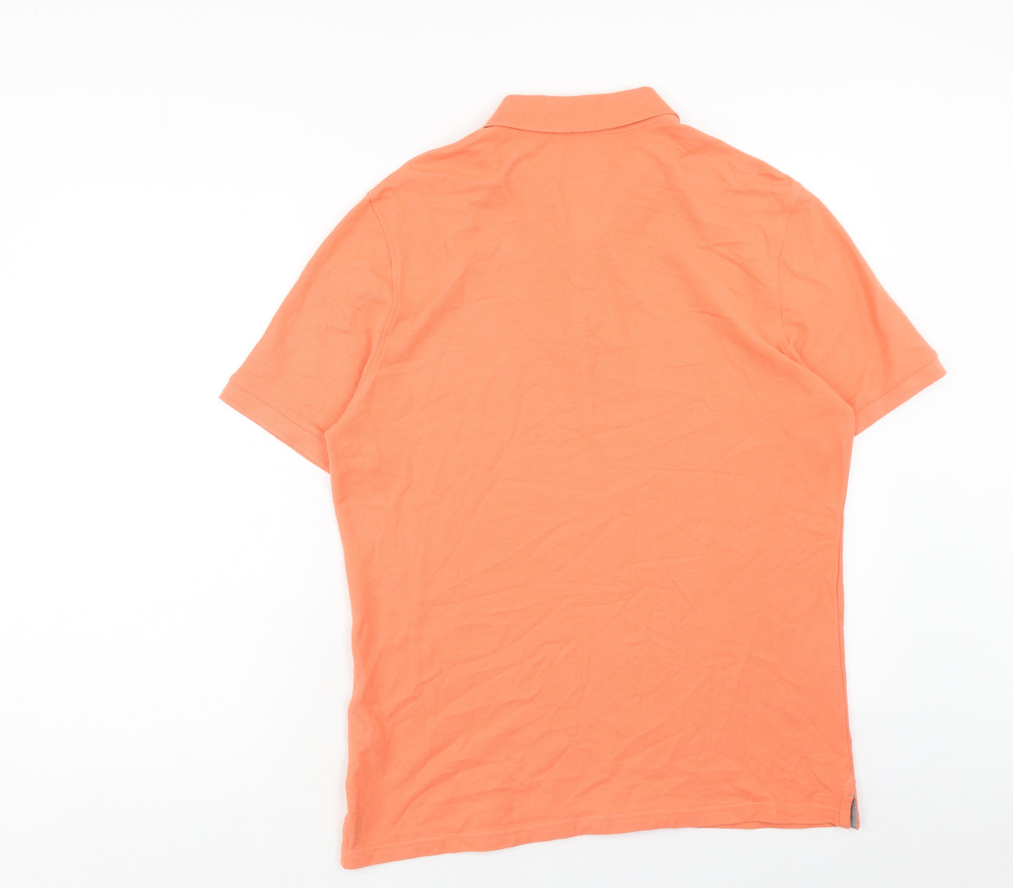 Marks and Spencer Mens Orange Cotton Polo Size M Collared Button