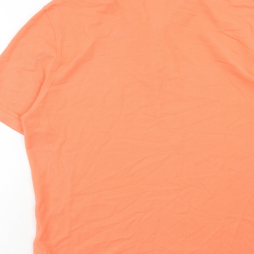 Marks and Spencer Mens Orange Cotton Polo Size M Collared Button