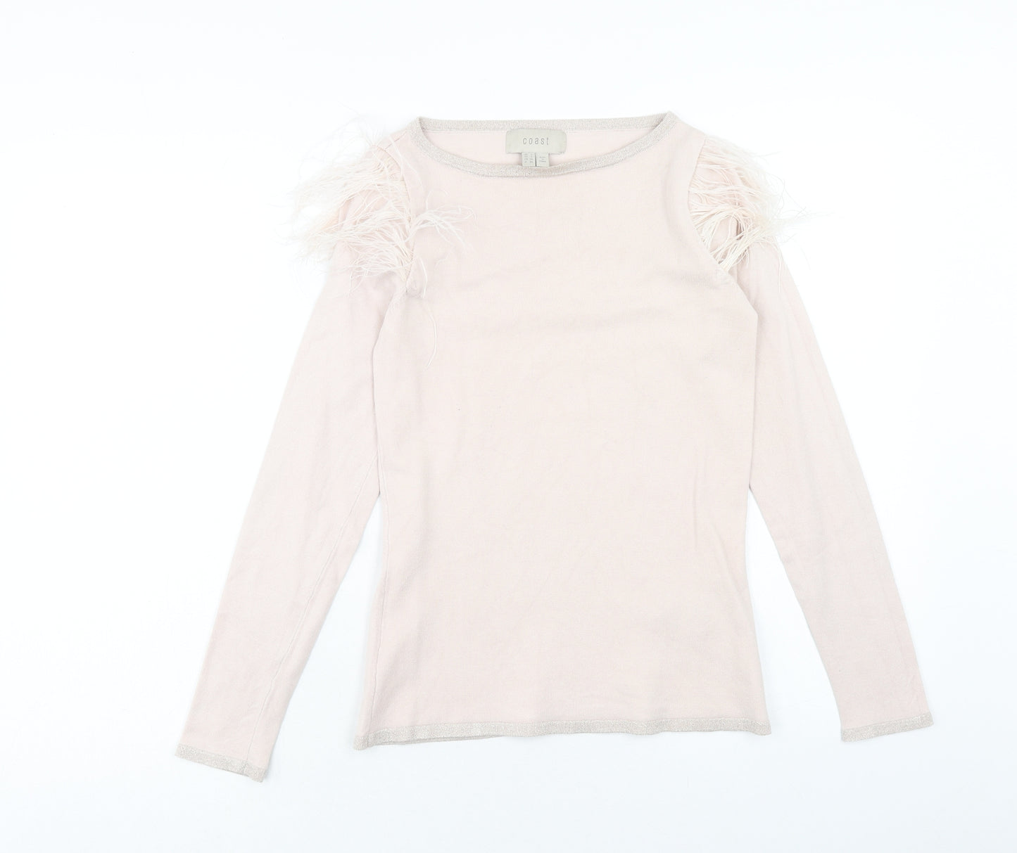 Coast Womens Pink Round Neck Polyester Pullover Jumper Size 8